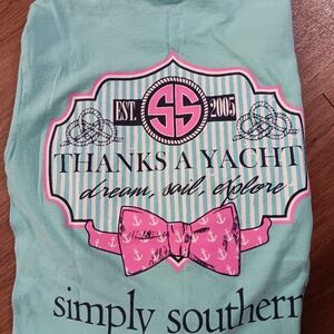 Simply Southern XS Womens Teal and Pink Long Sleeve Tee